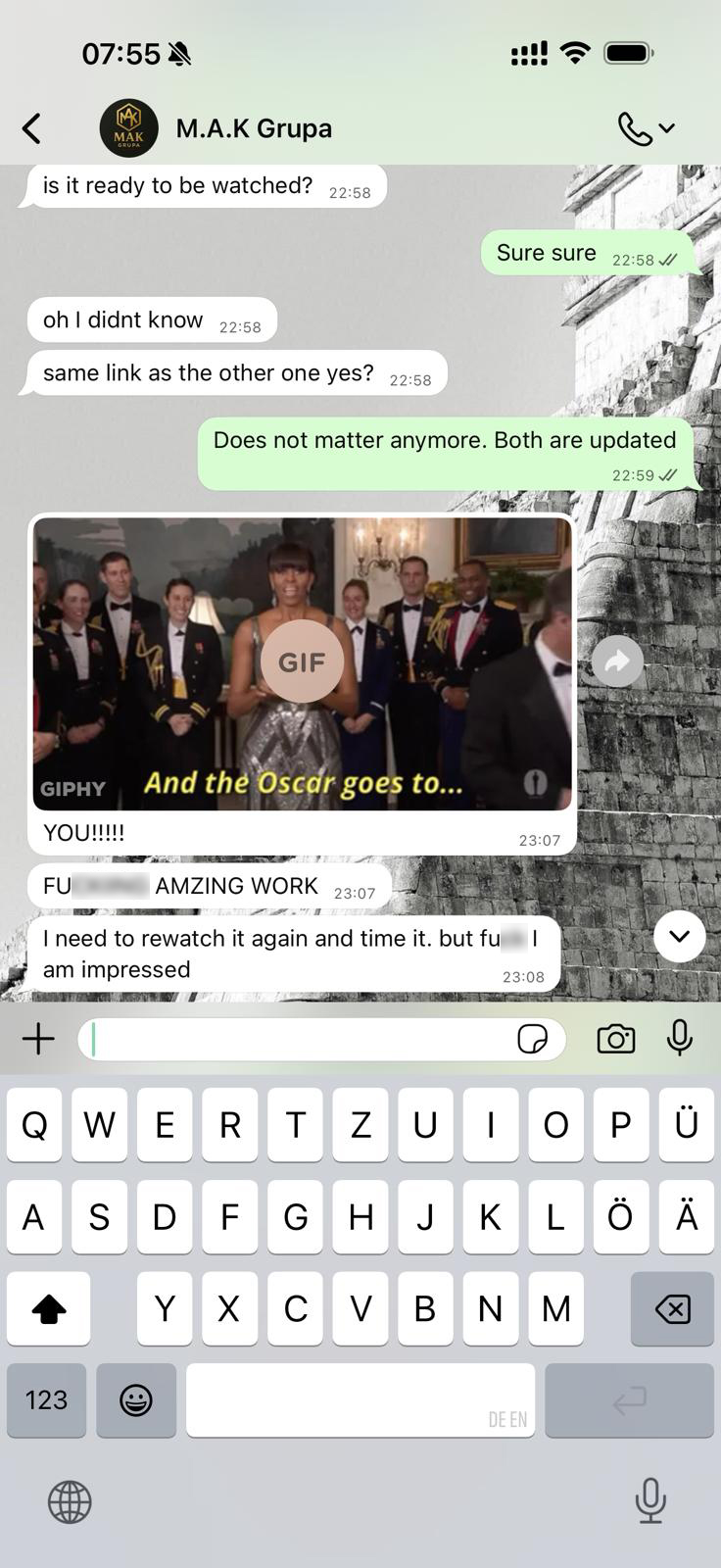 WhatsApp message from M.A.K Grupa