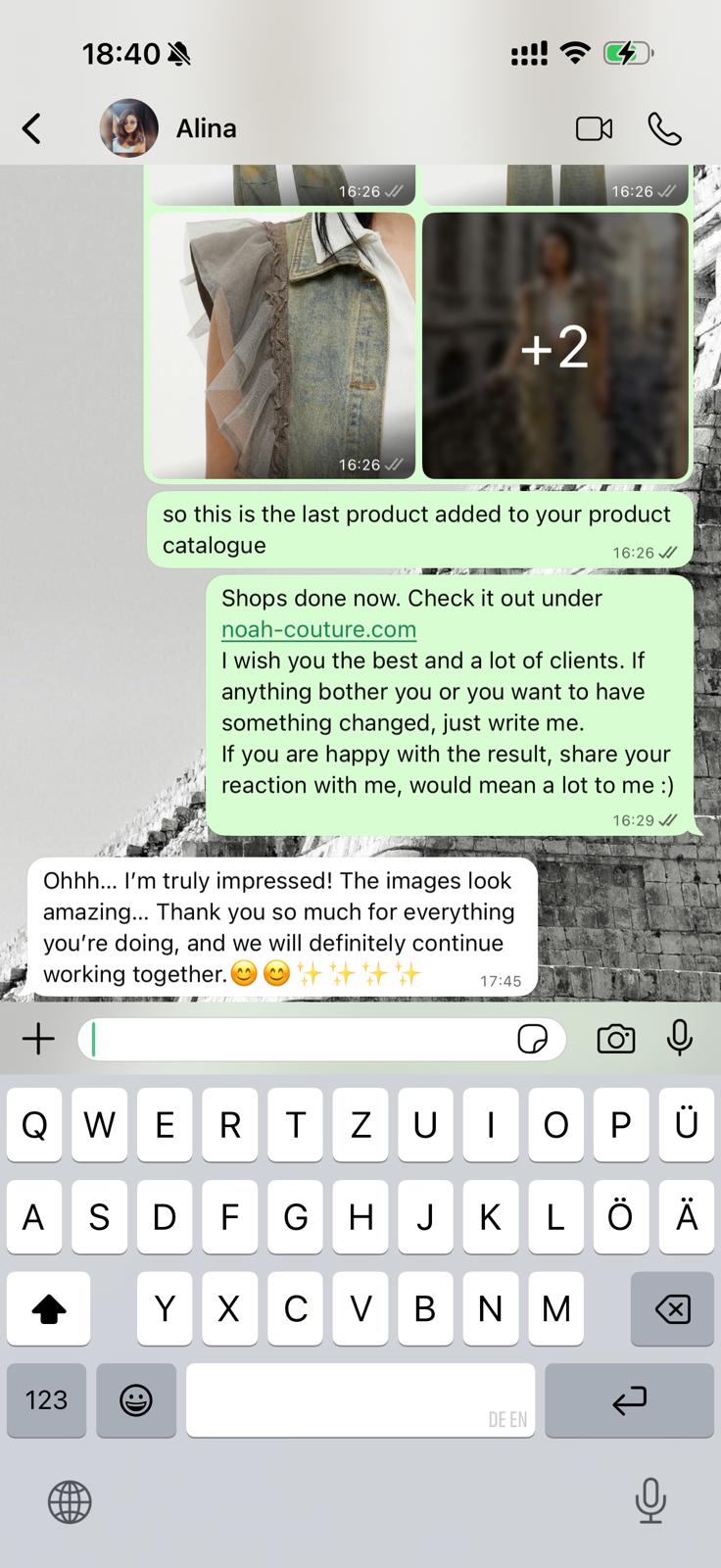 WhatsApp message from Noah Couture
