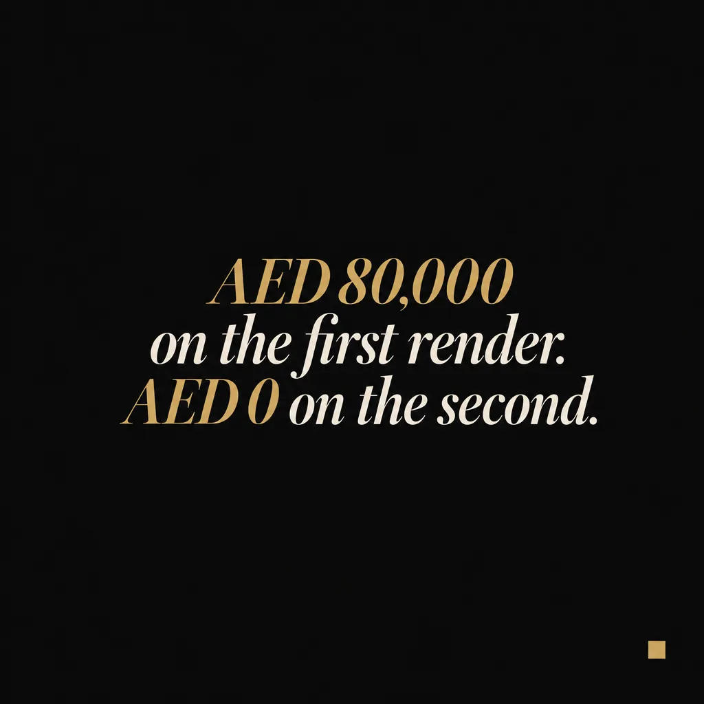 AED 80,000 on the first render. AED 0 on the second.