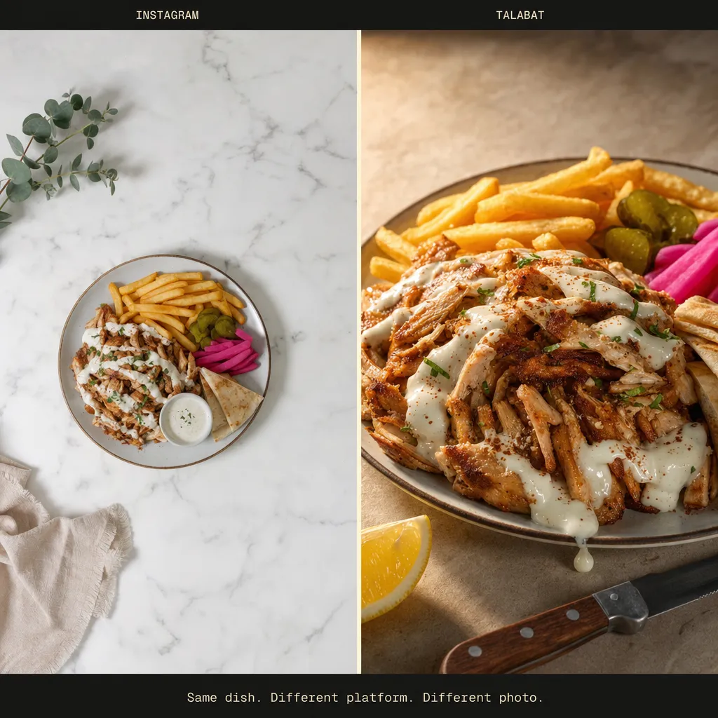 Same dish. Different platform. Different photo.